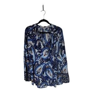 Crown & Ivy Blue and White Paisley Blouse